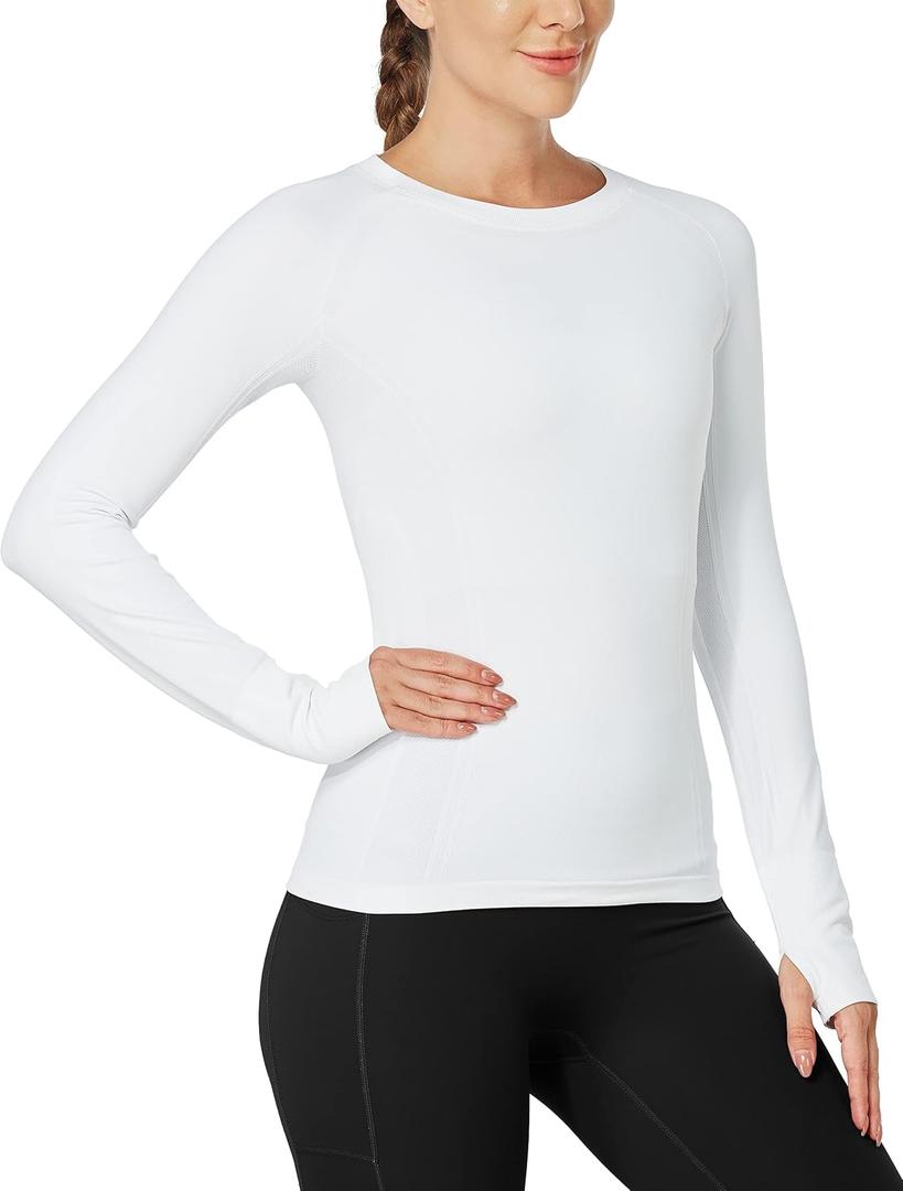 MathCat Workout Shirts for Women Long Sleeve, Workout Tops for Women, Quick Dry Gym Athletic TopsSeamless Yoga Shirts (X-Small, White)
