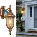 Dusk to Dawn Sensor Outdoor Light Fixtures 18.6" Gold Waterproof Wall Mount Lantern Exterior Sconce Porch Lights with Cracked Glass for Yard Front Door Garage Doorway Balcony Patio