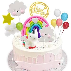 Yisquar Unicorn Cake Decoration 24 PCS Rainbow Cakes Topper Unicorn Birthday Cakes with Rainbow Heart Cloud Balloon Happy Birthday Decoration Ball Cupcake Picks for Boys Girls Party Baby Shower 2 PACK
