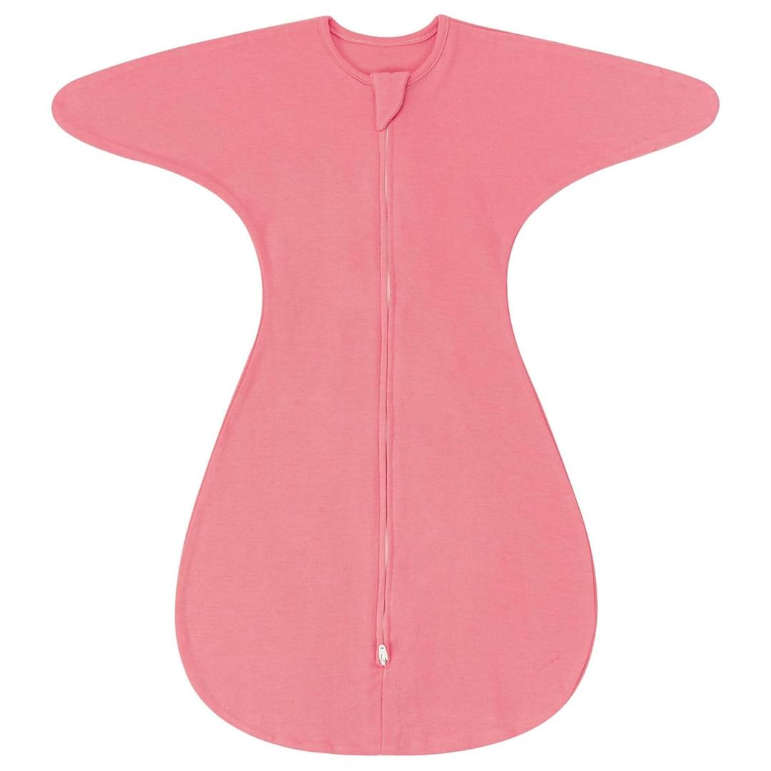 ZIGJOY Shark-Fin Transition Swaddle - 1.0 Tog Baby Sleep Sack 6-12 Months Soft Cotton Transitional Baby Wearable Blanket with 2-Way Zipper for All Seasons, Pink, Large