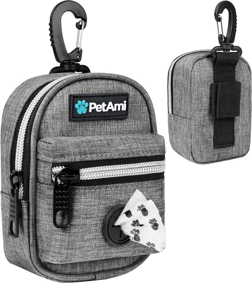 PetAmi Dog Poop Bag Holder for Leash, Dog Pet Waste Bag Dispenser For Poop With Clip, Doggy Puppy Walking Accessories Travel Camping, Dog Treat Pouch Supplies Must Have With Dog Bag Roll, Light Gray (1 Count (Pack of 1))