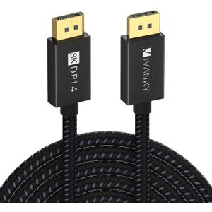 IVANKY DisplayPort Cable 1.4, 8K DP Cable 15ft [8K@60Hz, 4K@144Hz, 1080P@240Hz], Support HBR3, 32.4Gbps, HDCP 2.2, HDR, Compatible for Gaming Monitor, TV, PC, Laptop and More (Black)