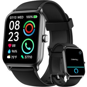 Fitpolo Smart Watches for Men Android & iPhone, Alexa Built-in [1.8" HD Screen] IP68 Waterproof Fitness Watch with Bluetooth Call (Answer/Make), Heart Rate/Sleep/SpO2 Monitor, 105+ Sports Tracker (Black)
