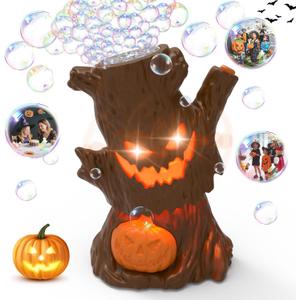 Halloween Bubble Machine, Haunted Stump Bubble Blower, USB Rechargeable, Wobbly Head Fun, Glow Eyes - Halloween Decorations Tree Toys Gifts for Kids, Boys, Girls