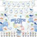 43Pcs Sea You Soon Baby Shower Decorations, Under the Sea Baby Shower Party Supplies Includes Welcome Baby Banner-Cake Topper-Cupcake Toppers-Balloons-Backdrop, Ocean Animals Theme Party Decorations