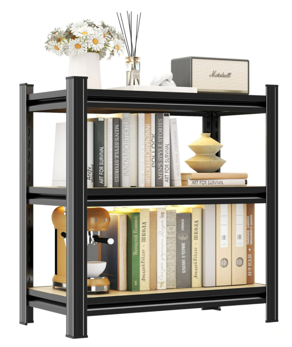 Book Shelf Industrial Metal 3-Tier Bookshelves, Wide Adjustable Storage Unit, Black for Living Room Bedroom (34.6" H * 35.4" W * 15.7" D)