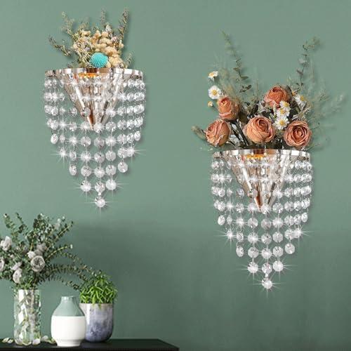 1 Pack Metal Flower Vase for Wall Crystal Vase Decor Hanging Decoration Floral Holder for Home Office Living Room Bedroom Bathroom (Silver)
