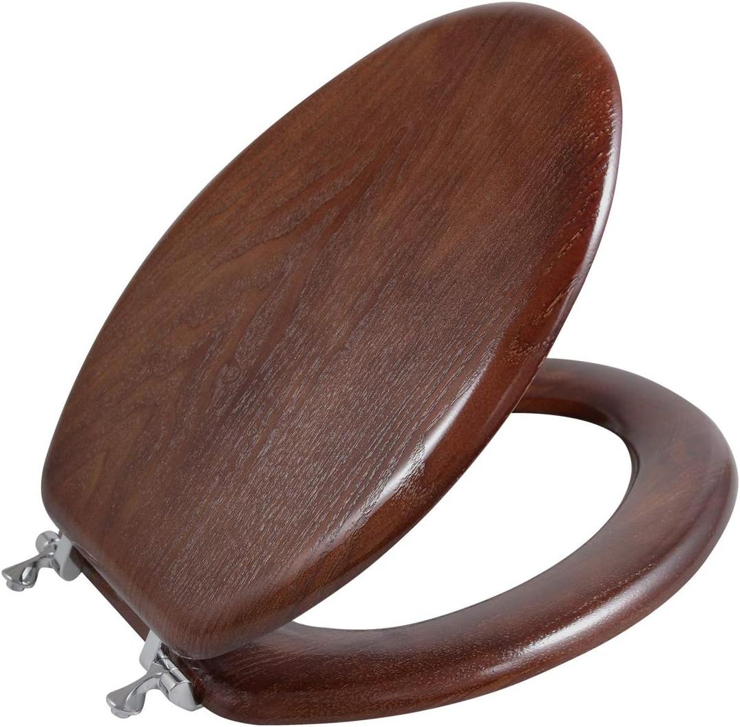 Angel Shield Durable Wood Veneer Natural Toilet Seat Metal Hinged Easy Clean Anti-scratch American Standard (Elongated, Dark Walnut)