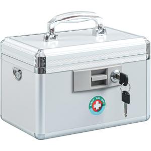 KYODOLED Locking Key Medicine Box,First Aid Key Safe Box with Lock,Key Medication Storage Lock Box for Drugs Use, 10.2'' x 6.2'' x 7.7'' White