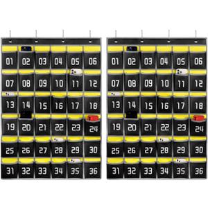 Loghot Classroom Accessories Closet Pocket Chart for Cell Phones Holder Wall Door Hanging Organizer (36 Pockets Black 2Pc)