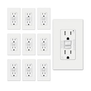 ELEGRP GFCI Outlet 15 Amp, Self-Test GFI Electrical Outlet with Thinner Design, TR Tamper Resistant GFCI Receptacle, Ground Fault Circuit Interrupters with Wall Plate, UL Listed, Matte White, 10 Pack
