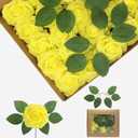25Pcs Yellow Artificial Flowers Real Looking Foam Fake Roses, Wedding Flowers Combo for Wedding Bouquets Centerpieces Flower Arrangements Decorations (Yellow, 25)