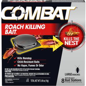 Combat Roach Killing Bait, Roach Bait Station For Large Roaches, Kills The Nest, Child-Resistant, 8 Count,Insects
