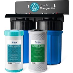iSpring WGB21BM 2-Stage Whole House Water Filtration System, 10 x 4.5 Carbon Block and Iron & Manganese Reducing Filters, 1" Ports