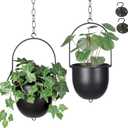 Shineloha 2 Pack Metal Hanging Planters for Indoor Outdoor, with 5.5 Pot, Modern Hanging Planter | Black Plant Hanger, Ceiling Plant Hangers. NO Plant incld.