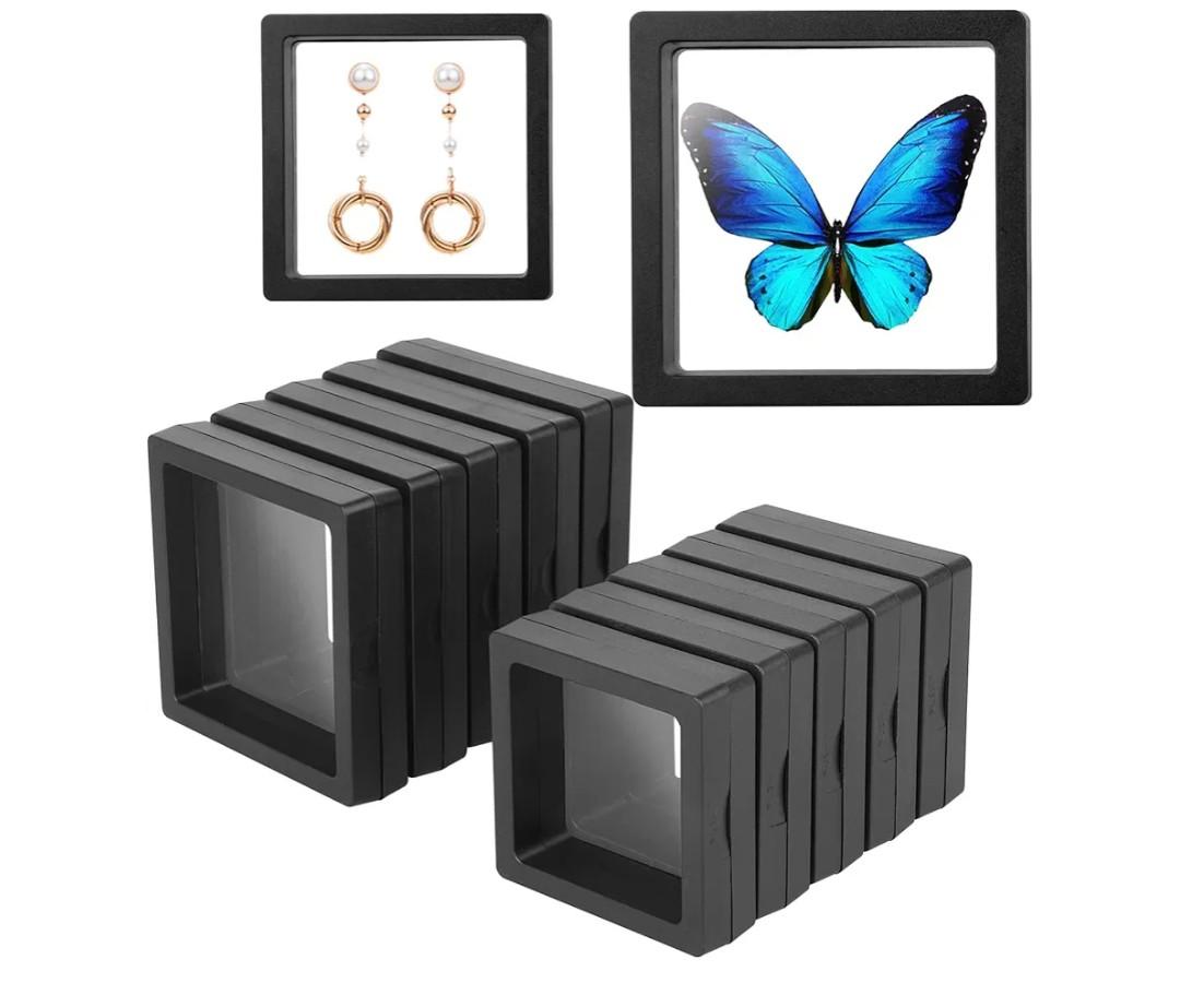 Linkstyle 10PCS 3D Floating Frame Display Stand, Challenge Coins Display Holder Case, Jewelry Specimen Medallions Storage Box Suspension Frame