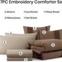 MaiRve Oversized Queen Comforter Set Brown, Embroidery Western Bedding Set Boho 7 Pieces, Farmhouse All-Season Bed in A Bag with Sheets, Pillowcases & Shams