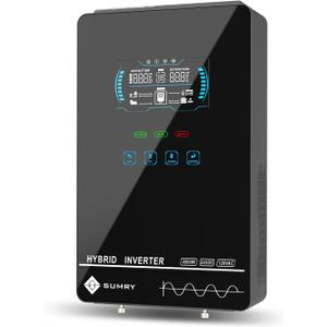 SUMRY Hybrid Solar Inverter, 4000W DC 24V to AC 120V Pure Sine Wave Power Converter, Glass Top Cover with LCD Display, 140A MPPT Charge Controller, Supports Battery-Less or AGM Lithium Battery