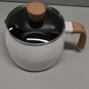 2.5 Quart Non-stick Ceramic Sauce Pan with Lid, Small Milk Pots for Cooking with Pour Spout, Aluminum stock Pot Wood Handle for kitchen, PFAS-Free, White