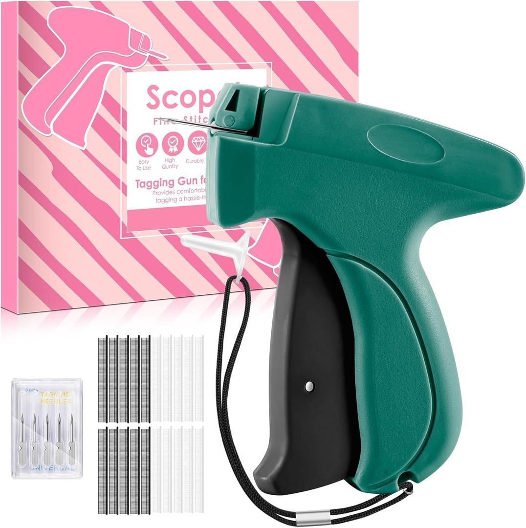 Stitch Gun for Clothes - Handheld Stitch Tag Gun Quick Clothing Fixer - Mini Sewing Kit Micro Tagging Gun - Includes 6 Needle, 1000 Black Fasteners and 1000 White Fasteners (Green-Black)