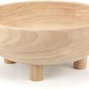 Wooden Decorative Bowl | 11" Large Wood Fruit Bowl for Kitchen Counter | Key Bowl for Entryway Table, Table Centerpieces, Shelf, Coffee Table | Natural Organic Paulownia Wood Bowl with Base | White