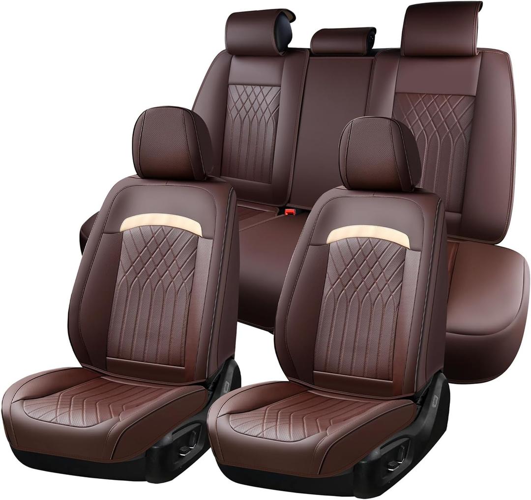 FLORICH Car Seat Covers Full Set, Leather Seat Covers for Cars, Car Seat Protector Waterproof Breathable, Universal Automotive Seat Covers, Front and Rear Car Seat Cover Fit for Most SUV Pick-up Truck
