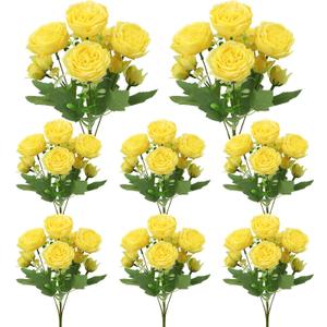 Ovveroche 8 Pack Yellow Peonies Artificial Flowers, Fake Silk Hydrangea Bouquet for Bridal Wedding Home Table Decor Reusable Dining Opening Ceremony Birthday Arrangement Faux Floral
