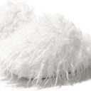 Fuzzy Plush Women's House Slipper Cozy Non-slip Bedroom Slipper for Women Furry Indoor Outdoor House Shoes (6-7, White)