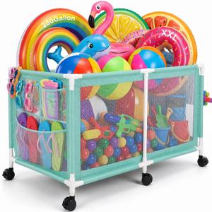 280 Gallon 69" Pool Storage Bin XXL Extra Large Swimming Pool Float Storage Bin, Pool Noodles Holder, Toys, Floats, Balls and Floats Equipment Mesh Rolling Bin for Garden Lawn, 69" Lx32 Wx35 H
