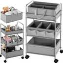 Honeydak 2in1 Baby Diaper Caddy Organizer Cart 3 Tier Large Capacity Metal Utility Bedside Rolling Cart with Divider Newborn Registry Nursery Essential Must Have Crib Bedroom Baby Shower(Gray)