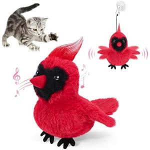 AIPERRO Flapping Cardinal Cat Toys, Interactive Cat Exercise Toy with Lifelike Bird Chirp, USB Rechargeable Automatic Cat Kicker Catnip Toys for Bored Indoor Adult Cats Kittens