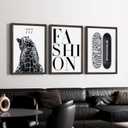 Trendy Leopard Wall Art Black White Cheetah Wall Decor Fashion Aesthetic Canvas Posters Preppy Stockholm Prints Stylish Cheetah Pictures Y2k Painting for Bedroom 16x24 Inch Framed Set of 3