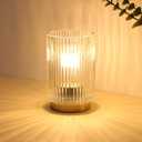 Battery Operated Lamp, Cordless Table Lamp with Timer, Desk Bedside Lamps with LED Warm Light, Glass Small Table Lamp for Bedroom, Bathroom, Living Room, Home Decor - Transparent