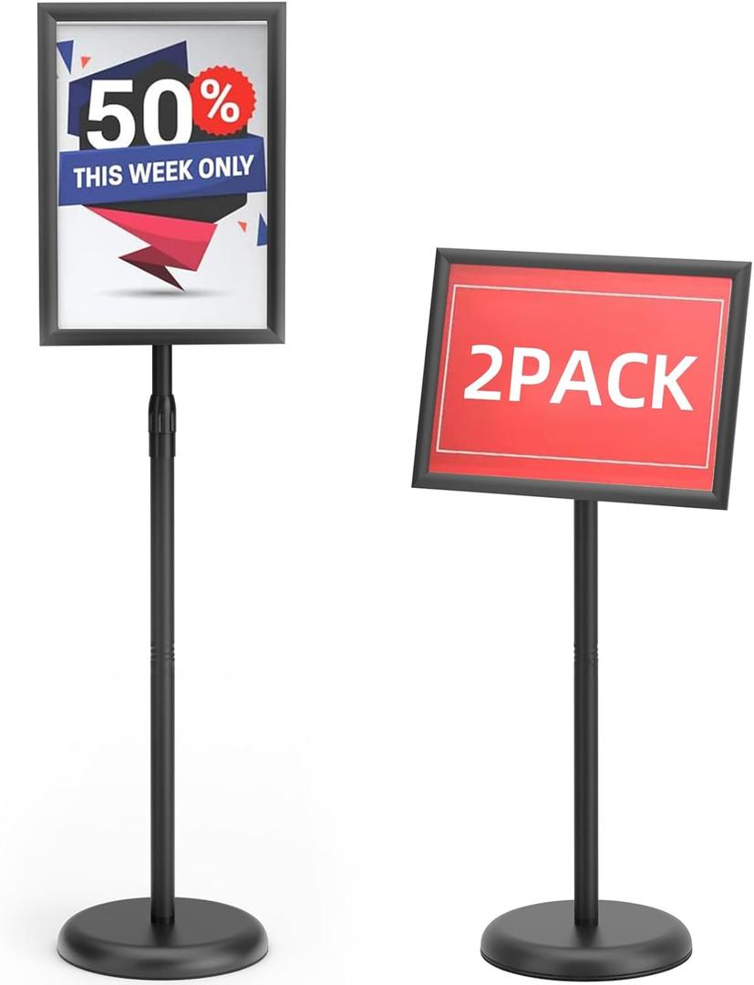 GUOHONG 2 Pack Heavy Duty Sign Stand Adjustable 8.5 x 11 Inch Sign Holder Aluminum Snap Open Frame Floor Poster Stand Vertical Horizontal
