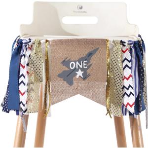 Airplane First Birthday High Chair Banner - Airplane Happy Birthday Banner for Baby,Patriotic Air Force Fighter Jet Pilot, Photo Shoot Cake Smash Prop - Party Decor (Airplane HF)