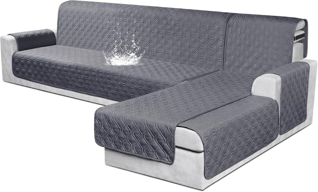 VANSOFY Sectional Couch Covers 100% Waterproof L Shaped Sofa Slipcover 3pcs Reversible Chaise Lounge Cover for Sectional Sofa Furniture Protector Cover for Pets Dog Cat, (X-Large, Dark Gray)