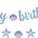 KatchOn, Blue Happy Birthday Banner - 10 Feet, No DIY | Mermaid Birthday party Decorations, Happy Birthday Sign | Mermaid Birthday Banner for Under The Sea Party Decorations Iridescent Blue