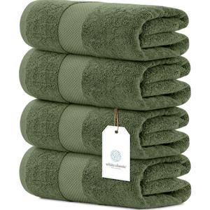 White Classic Luxury 4-Piece Large Bathroom Towel Set - 700 GSM Cotton Ultra Soft Towels 27x54 | High Absorbency & Quick Dry | Hotel Plush Dark Green Towels (12: Forest Green)