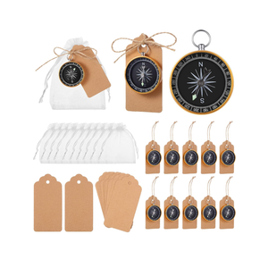 60 Pcs Compass Wedding Favors Set Mini Compass Souvenir Present Nautical with Kraft Tags and White Organza Bag for Guests Birthday Wedding Nautical Travel Party Souvenir Gift Favors (Gold)