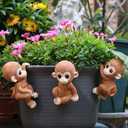 Ebrima Set of 3 Cute Animal Figurines Planter Pot Hanger Decorations, Resin Hanging Climbing Monkey Sculpture Outdoor Statues Ornaments for Flower Pot Garden Decor (3 Monkeys)