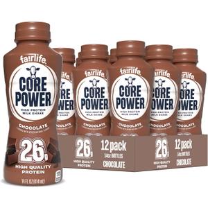 Core Power Protein Shake, Chocolate, 26g Bottle, 14oz, 12 Pack (EXP 02/18/27)