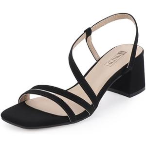 IDIFU Black Heels for Women Strappy Low Block Chunky Heeled Sandals Comfortable Trendy Dress Shoes for Women Wedding Bridal Prom Short Thick Heels (Black Nubuck, 7)