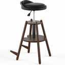 Ackitry Wooden Guitar Stool with Height Adjustable, Guitar Chair Seat with Guitar Strap, Padded Cushion, Footrest for Guitar Player Musician Adults, Guitar Stand Holds Acoustic Electric Guitars Bass