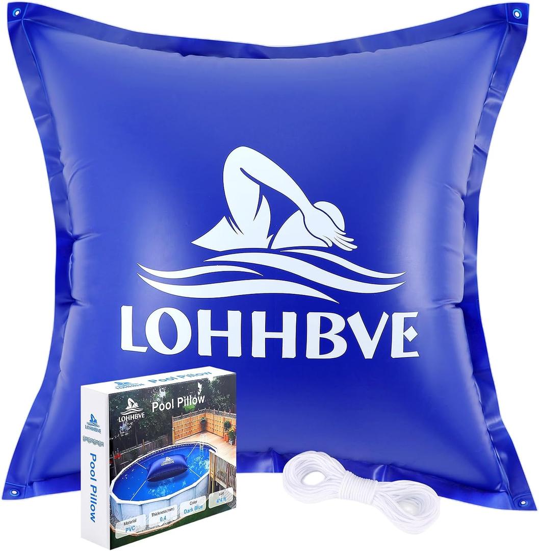 4x4 Pool Pillow for Above Ground Pools  0.4mm Thick PVC Cold-Resistant Pool Cover Air Pillow with 50 Ft Rope, Winterizing Ice Equalizer Inflated Closing Winter Kit for Supporting Pool Cover