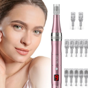 PELCAS Dermapen Microneedling Pen, Electric Microneedle Derma Pen LCD Display with 12pins 36pins Nano Needles Cartridges