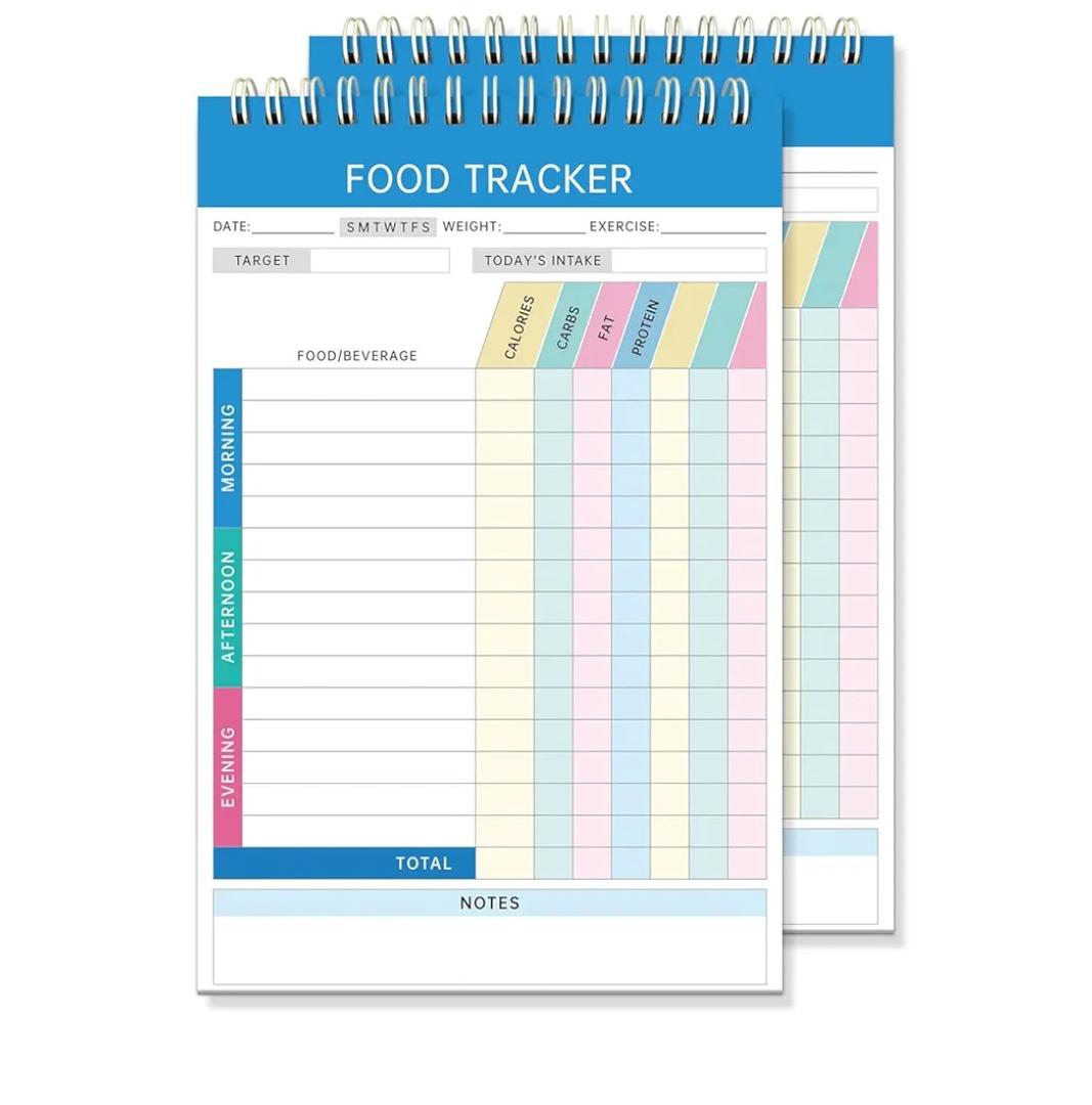 4-Pack Food Journal Diaries – Spiral-Bound (5.5" x 8.5"), 50 Double-Sided Pages for Tracking Calories, Carbs, Protein, Fat, Macronutrients, and Eating Habits, Perfect for Healthy Eating Goals