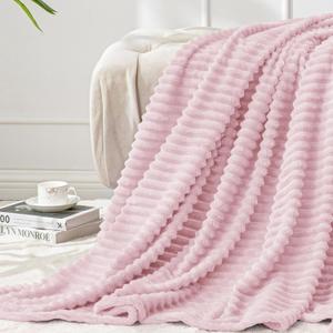 BEDELITE Fleece Throw Blanket for Couch  3D Ribbed Jacquard Soft and Warm Decorative Fuzzy Blanket  Cozy, Fluffy, Plush Lightweight Cherry Blossom Throw Blankets for Bed, Sofa, 50x60 inches