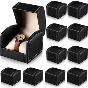 Tondiamo 10 Pack Single Watch Case PU Leather Watch Travel Case with Pillow Cushion Black Wristwatch Display Holder Organizer for Women and Men