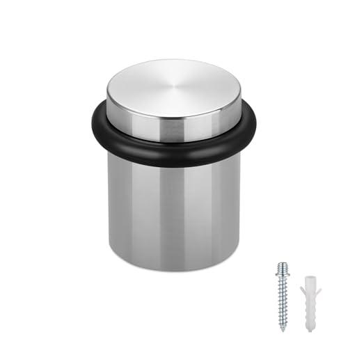 TOPTAKE - Floor Door Stopper Door Stop-Classy Solid Steel Modern Heavy Duty Door Stoppers -Floor Mount Anchor Screw-Wall Protector for Commercial Door(Stainless Steel Black, 1.5 Inch)