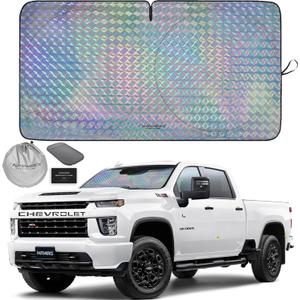 Autoamerics 1-Piece Windshield Sun Shade - Holographic Print Foldable Car Front Window Sunshade for Cars SUV Truck - Heat Blocker Visor Protector Blocks Max UV Rays and Keeps Your Vehicle Cool - Large (LARGE = 64 x 33.5 inches)
